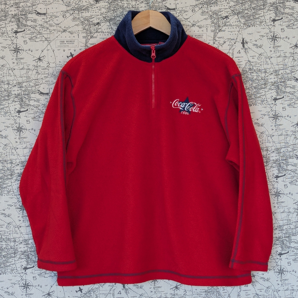 90s Vintage Red Coca-Cola Fleece Quarter Zip With Contrast Stitching Size Large